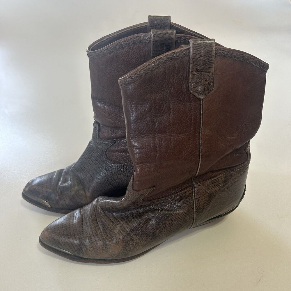 Zodiac Vintage Leather Cowgirl Boots Womens 8.5 Brown Western Boho Festival Vtg